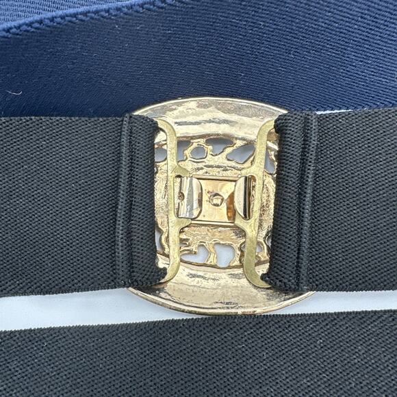 Set Of 3 Vintage 80s Lacquered Gold Tone Buckle Elastic Stretch Belts main image 7